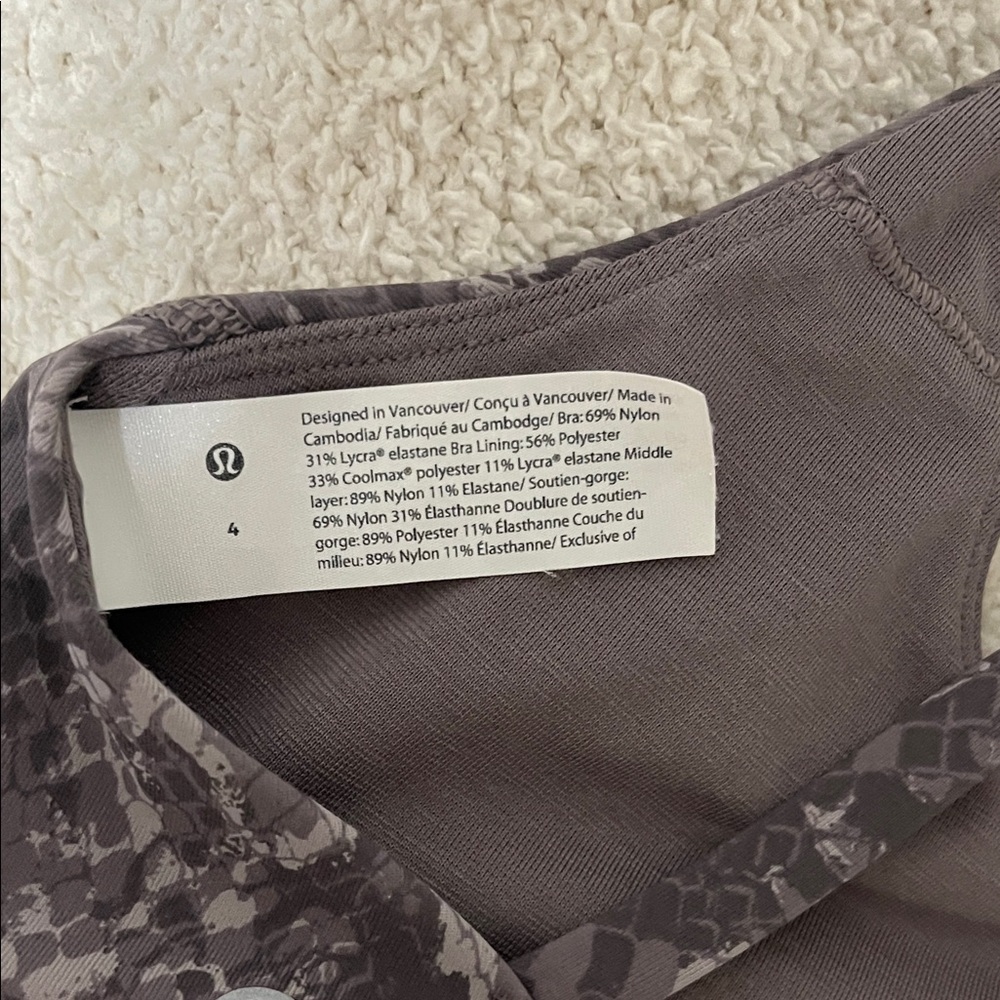 Lululemon Energy Bra - 4 - Gray Snake Print - Picture 5 of 7